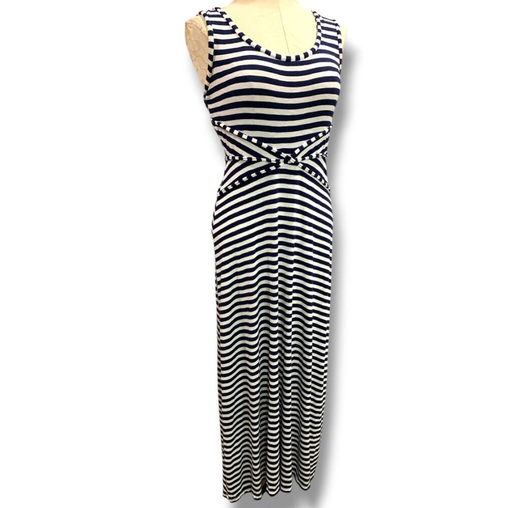 Medium Max Studio Womens Navy Blue White Stripe Maxidress